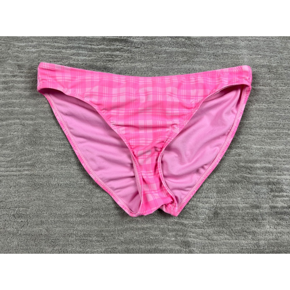 Celebrity Pink Bikini Bottoms Womens L Pink Plaid Ruched Back CP3641B Swimwear